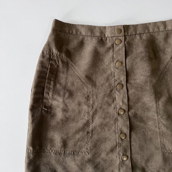 Button Down Vegan Suede Skirt - Picture 2 of 5